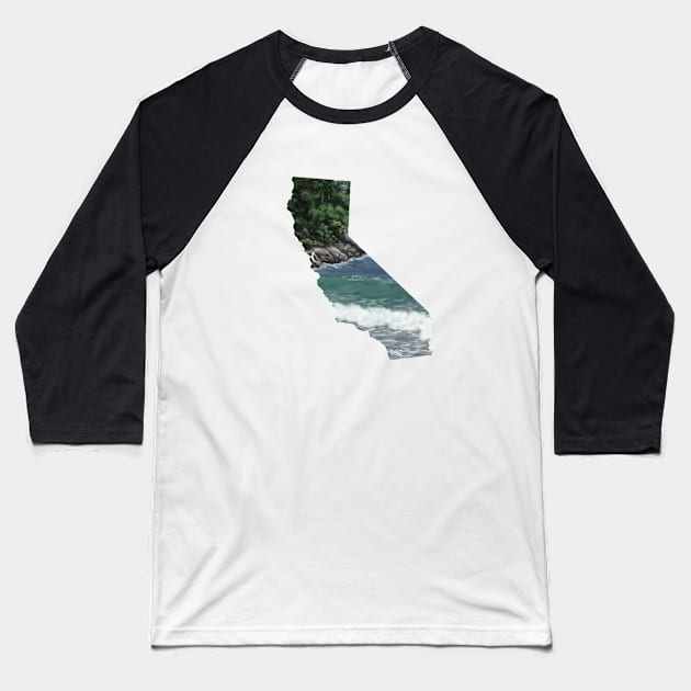 California Rocky Coast Silhouette Baseball T-Shirt by DSCarts